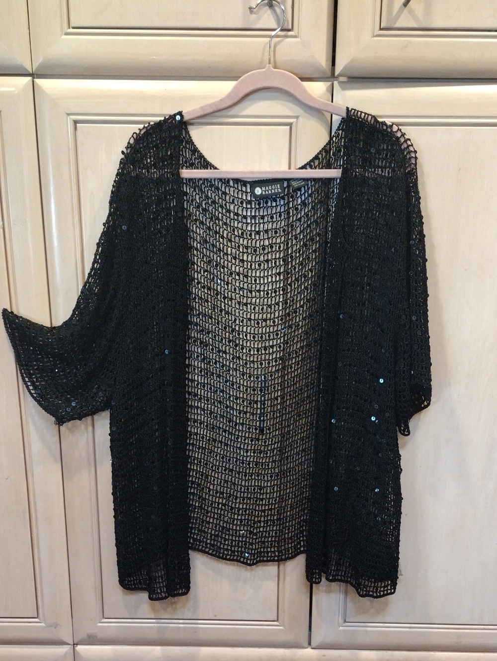 Vtg Black Fishnet Glamgoth Cardigan Cover Up With Sequins